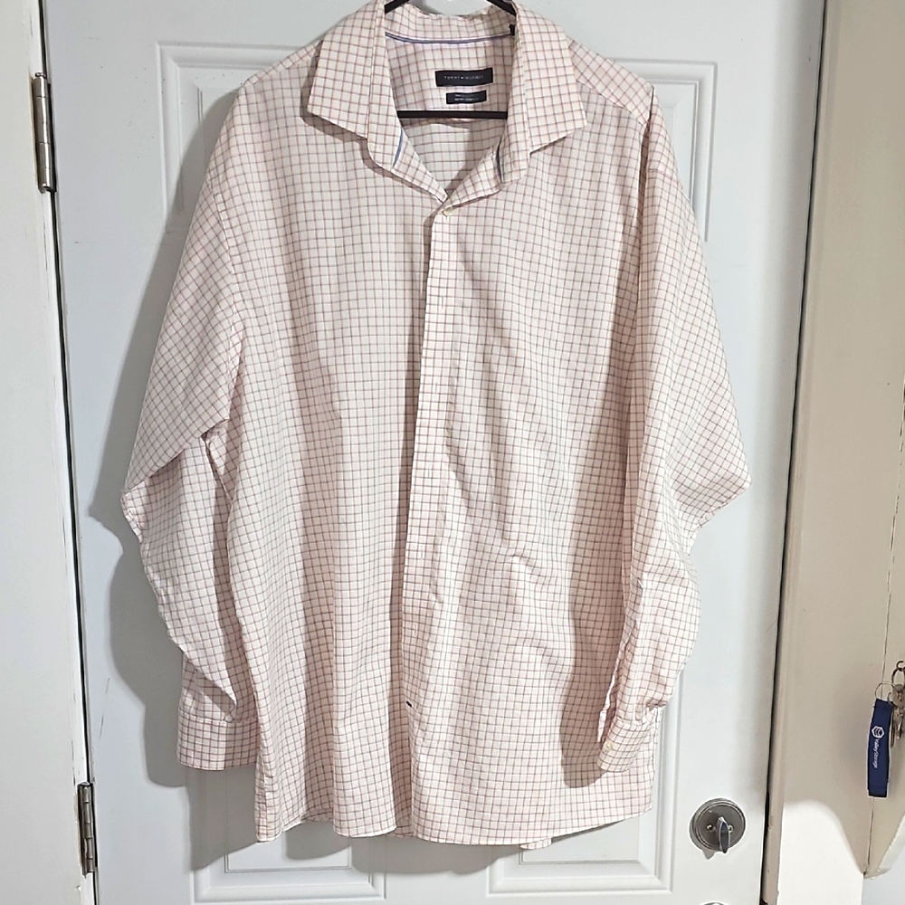 Tommy Hilfiger White and Red Dress Shirt Classic Cotton